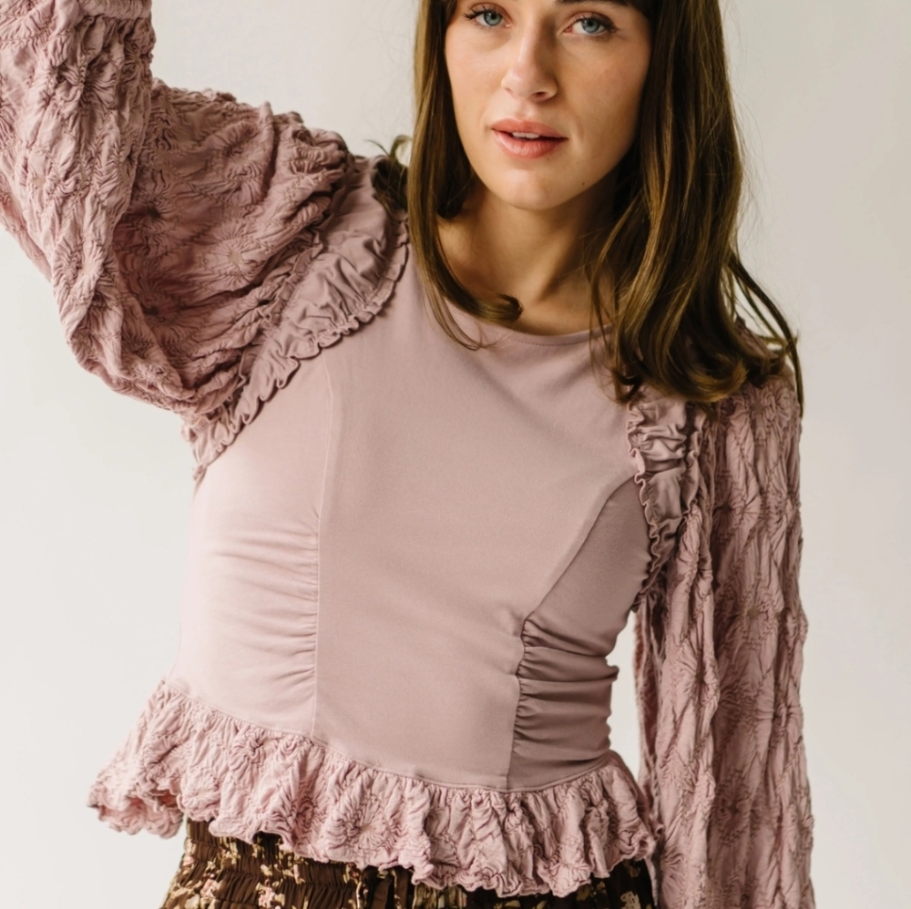 Free People Olivia Contrast Stitch Knit Top - Pale Mauve